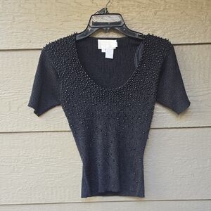 Caché Vintage Black Beaded Glitter Sweater Small